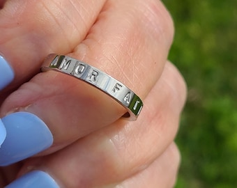 Custom Hand Stamped Ring - 3mm Stainless Steel Latin Phrase Jewelry