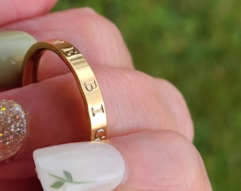 Personalized Name Ring · Custom Stacking Band · Dainty Engraved Stacker · Family Name Jewelry · Personalized Gift For Her · Word Ring