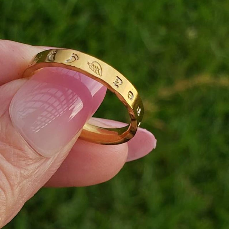Infant Loss Memorial Ring - Personalized Baby Feet and Angel Wings Band image 14