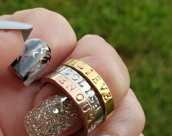 Personalize Ring · Affirmation Ring · Custom Silver Stainless Ring · Positive Affirmation · Love The Life You Live · Give Your Best