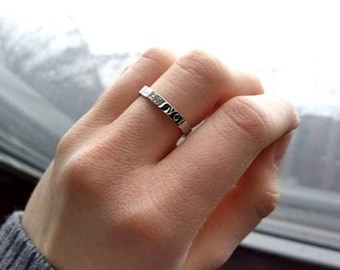 Personalized Stacking Ring, Custom Name or Date, Stainless Steel