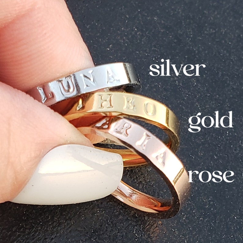 Personalized Name Ring Stacking Ring Name Ring Petite Stacking Ring Minimalist Name Ring Skinny Stacking Ring Mother's Day Gift image 4