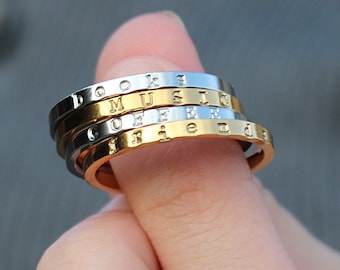 Custom Name Ring · Gold or Silver Personalized Letter Band · Dainty Stacking Ring · Gift For Mom · Custom Word Stacking Ring Jewelry Band