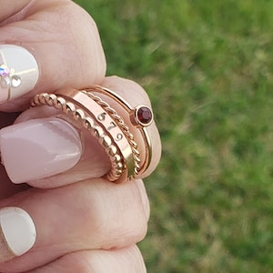 Personalized Stackable Name Ring Set · Skinny Band, Birthstone Accent  · The Sunday Paper Bundle