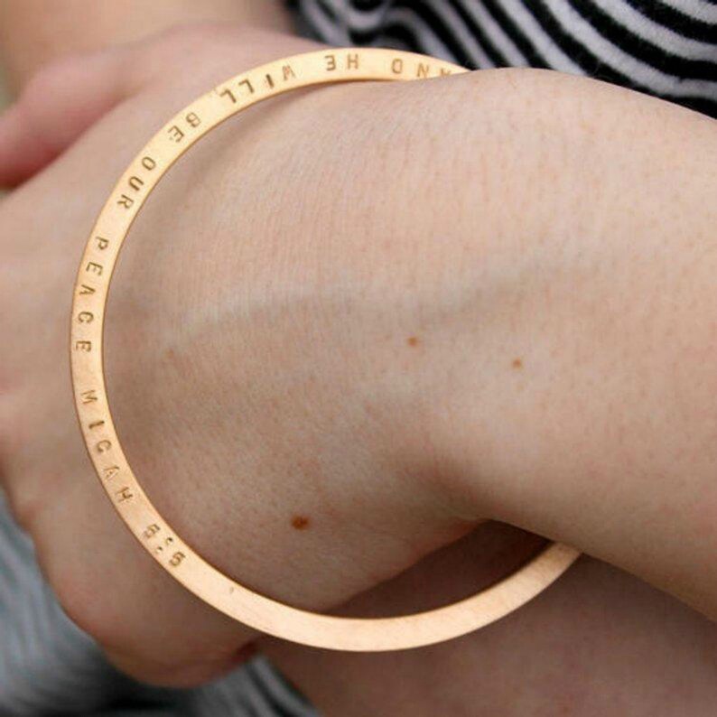 Phrase Stainless Steel Personalize Bangle Names Silver Rose or Gold Custom Bangle Bracelet Personalize Quote Mother/'s Gift Scripture
