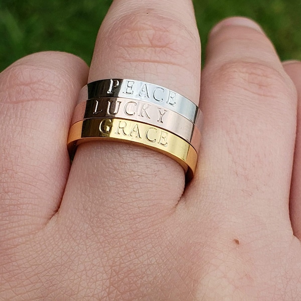 Hand Stamped Stainless Steel Ring • Bridesmaid Gift, Personalized