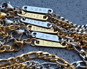 Personalized Stainless Steel Chain Necklace • Custom Hand Stamped Tag