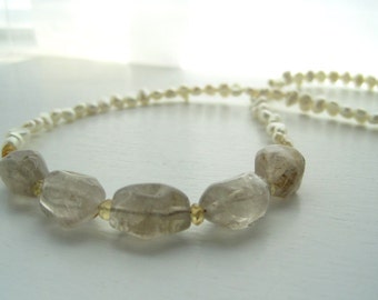 Quartz Necklace, Rutilated Quartz and Pearl Gemstone Necklace, Special Occasion Bridal Jewelry