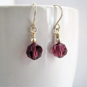 Faceted Glass Drop Earrings, Amethyst Grape Purple Dangle Earrings on Sterling Silver Ear Wires image 4