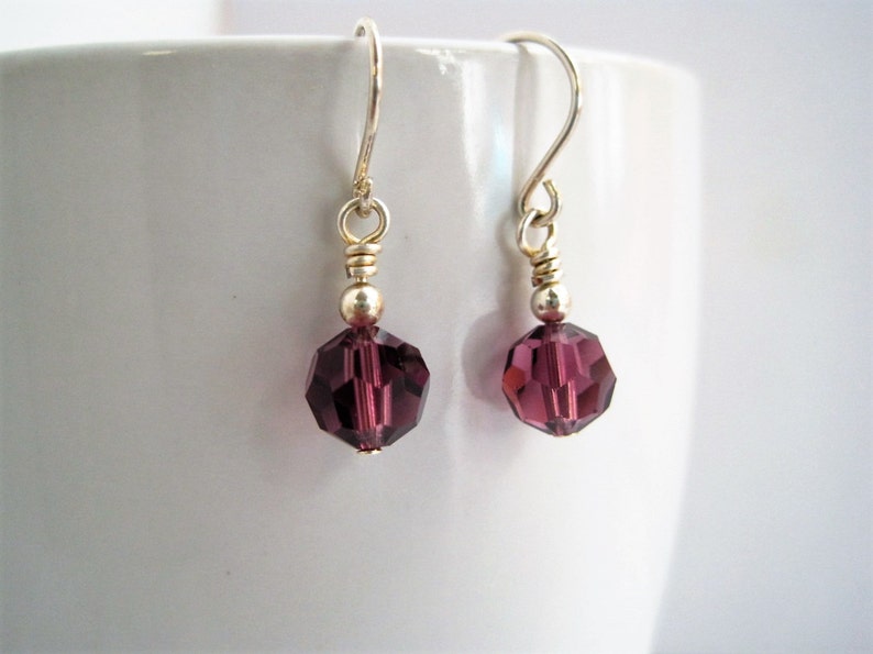 Faceted Glass Drop Earrings, Amethyst Grape Purple Dangle Earrings on Sterling Silver Ear Wires image 4