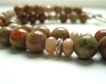 Sesame Jasper Bracelet, Double Strand Stone Beaded Bracelet with Toggle Clasp