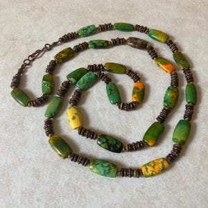 Imperial Jasper Hand Knotted Necklace, Colorful Ethnic Style Single Strand Copper Clasp, Green Brown Yellow Orange