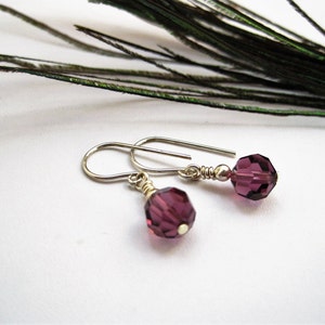 Faceted Glass Drop Earrings, Amethyst Grape Purple Dangle Earrings on Sterling Silver Ear Wires image 5