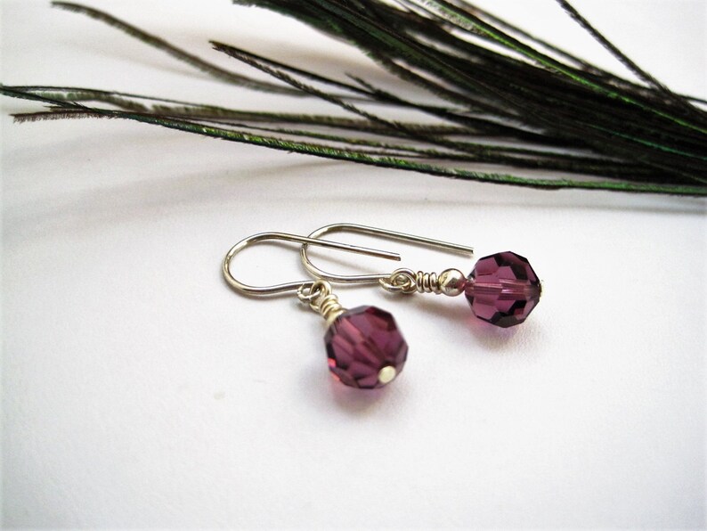 Faceted Glass Drop Earrings, Amethyst Grape Purple Dangle Earrings on Sterling Silver Ear Wires image 5