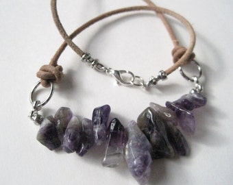 Amethyst Nugget Necklace Natural Stone Leather Cord