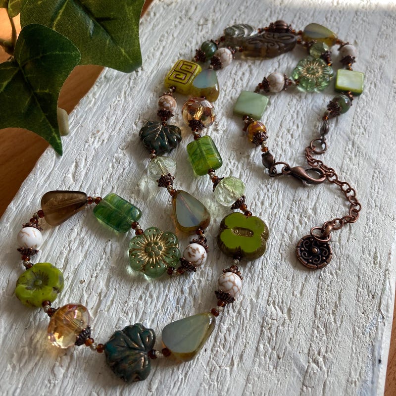 Glass And Brass Bead Necklace