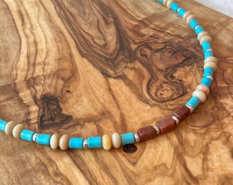 Turquoise Agate & Opal Necklace, Simple Minimalist Single Strand Natural Gemstone Necklace, Southwest Inspired Jewelry
