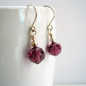 Faceted Glass Drop Earrings, Amethyst Grape Purple Dangle Earrings on Sterling Silver Ear Wires image 1
