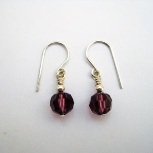 Faceted Glass Drop Earrings, Amethyst Grape Purple Dangle Earrings on Sterling Silver Ear Wires image 3
