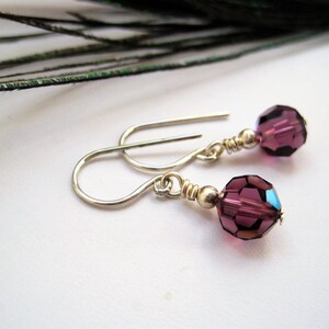 Faceted Glass Drop Earrings, Amethyst Grape Purple Dangle Earrings on Sterling Silver Ear Wires image 2