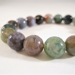 Fancy Jasper Bracelet, Faceted Earth Tone Stone Stretch Bracelet, Beaded Gemstone Stacking Bracelet Yoga Mala