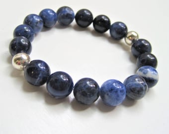 Sodalite Meditation Bracelet. Blue Stone Stacking Bracelet, Mala Yoga Self-Esteem Intuition