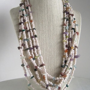 Multi Strand Gemstone Necklace, Summer Tribal Ethnic Inspired Beadwork Necklace