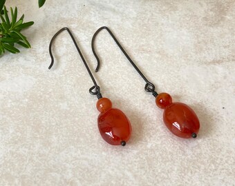 Carnelian Drop Earrings on Black Oxidized Sterling Ear Wires