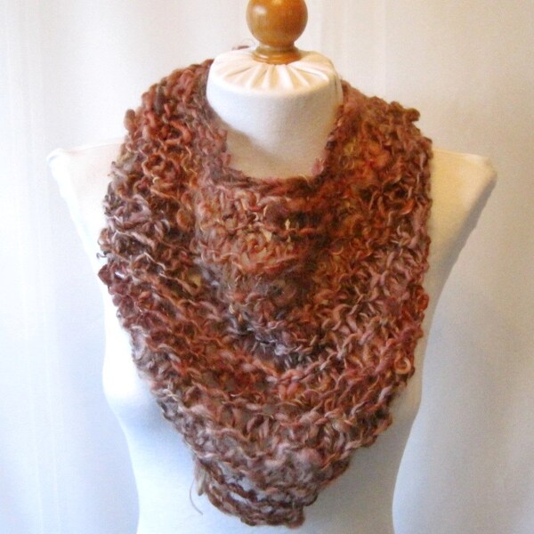 Hand Knit Scarf / Handspun Wool Scard / Artisan Hand Dyed Wool / Triangle Knitted Scarf / Cold Weather Warmer / Wool & Mohair