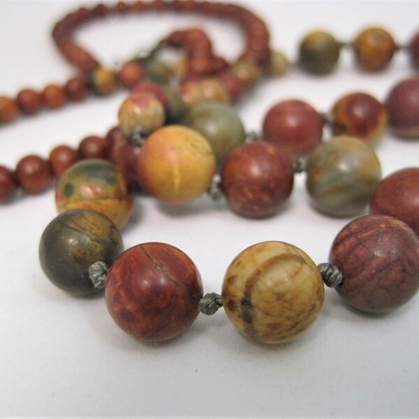 Red Creek Jasper Necklace, Hand Knotted Gemstone & Wood Single Strand Natural Stone Necklace