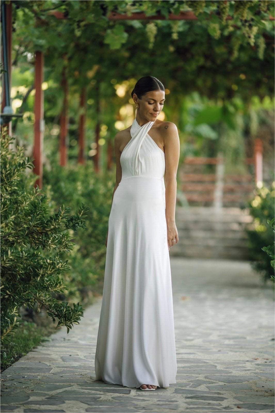 Modern Beach Silk Bridal Dress | Wrap Halter Neck | Open Back | Flowing  Scarf - Etsy