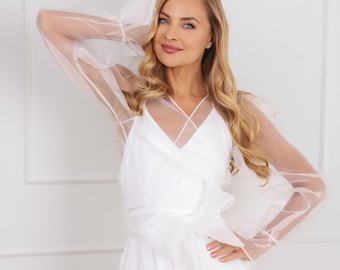 Chemisier cache-cœur en organza transparent - Conception polyvalente dans les deux sens, boléro de mariage, superposition de mariée, surmatelas de robe de mariée, couvre-robe de mariée