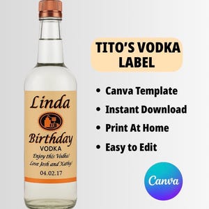 Tito&#39;s Vodka Label Template: Personalized Birthday Gift (Digital Download)