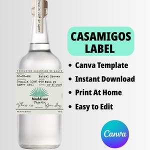 Casamigos Tequila Label Canva Vorlage, individuelles Junggesellenabschied Geschenk, personalisiertes Geschenk für sie, Hochzeiten, Geburtstage und Brautpartys!