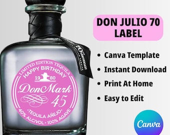 Pink Don Julio 70th Anniversary Label: Editable Tequila Bottle Canva Template (Digital Download)