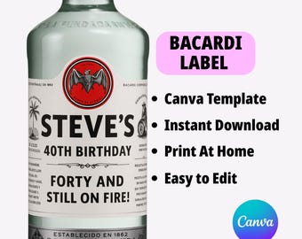 Bacardi Rum Label: Custom Canva Template (Digital Download)