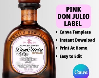 Pink Don Julio Label Canva Template: Custom Tequila Bottle (Digital Download)