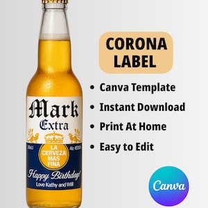 Corona Beer Label Canva Template! Personalized Custom Digital Download Perfect Graduation gift, Party Favor, Bachelor party and gift for her