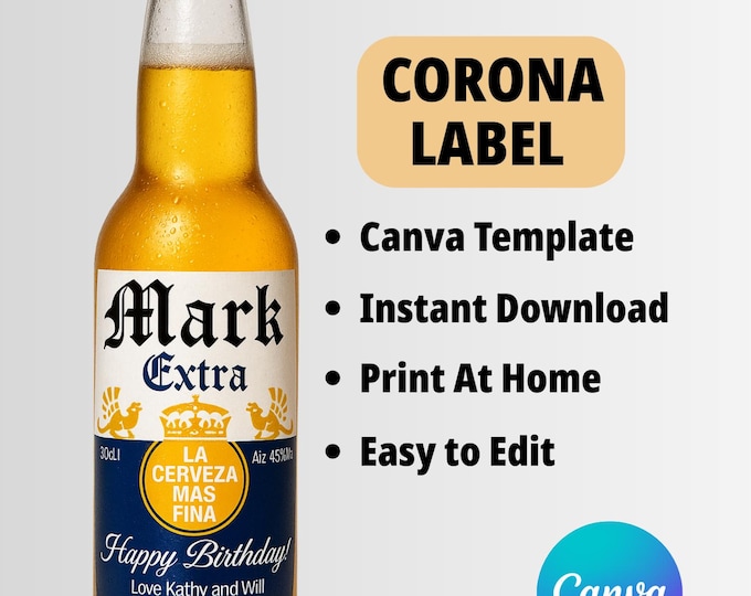 Corona Beer Label Canva Template Personalized Custom Digital Download