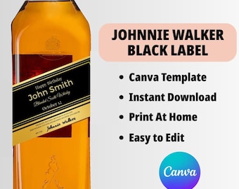 Personalized Whisky Label Template: Johnnie Walker Black Label, Canva Editable (Digital Download)
