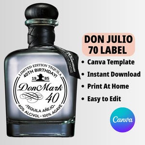 Don Julio 70 Label Canva Template · Perfect Birthday Gift for Her · Anniversary Gift · Wedding Party Favor Custom Tequila Bottle Label