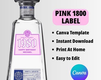 Pink 1800 Tequila Label Canva Template: Custom Party Gift (Digital Download)