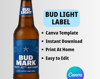 Personalized Beer Label Canva Template, Bud Light Design (Digital Download)