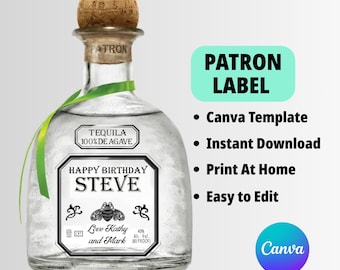 Patron Tequila Label Template: Custom Party Gift (Canva, Digital Download)