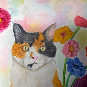 Katzen Grußkarte - Katze in Blumen - Blanko Karte von der Katze