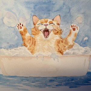 Diversión en la bañera - Tarjeta de felicitación de gato - Gato de dibujos animados - Tarjeta en blanco del gato