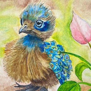 Baby Peacock - Grußkarte - Blanko Karte - Babyvogel