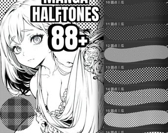 Pinceles de trama de manga para Procreate, pinceles de cómic de semitonos, texturas de semitonos para Procreate, textura de trama, conjunto de pinceles de cómic manga para Procreate