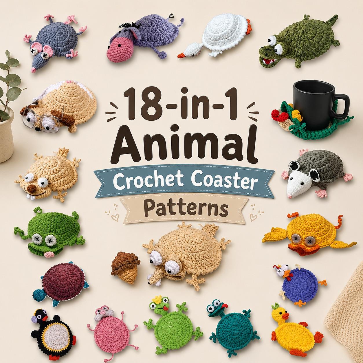 40 Animal Crochet Patterns for Cute Gifts, Nursery Decor, and Cozy Makes 34 Animals Cup Holder & Mug Hugger Bundle 18-in-1 Animal