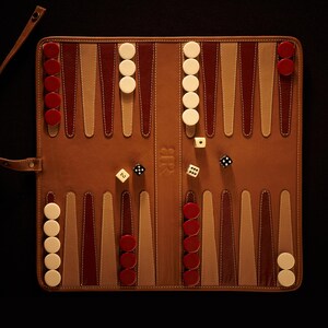 Handmade Leather Roll‑Up Backgammon Set with Dice & Tokens | Luxury Travel Board Game